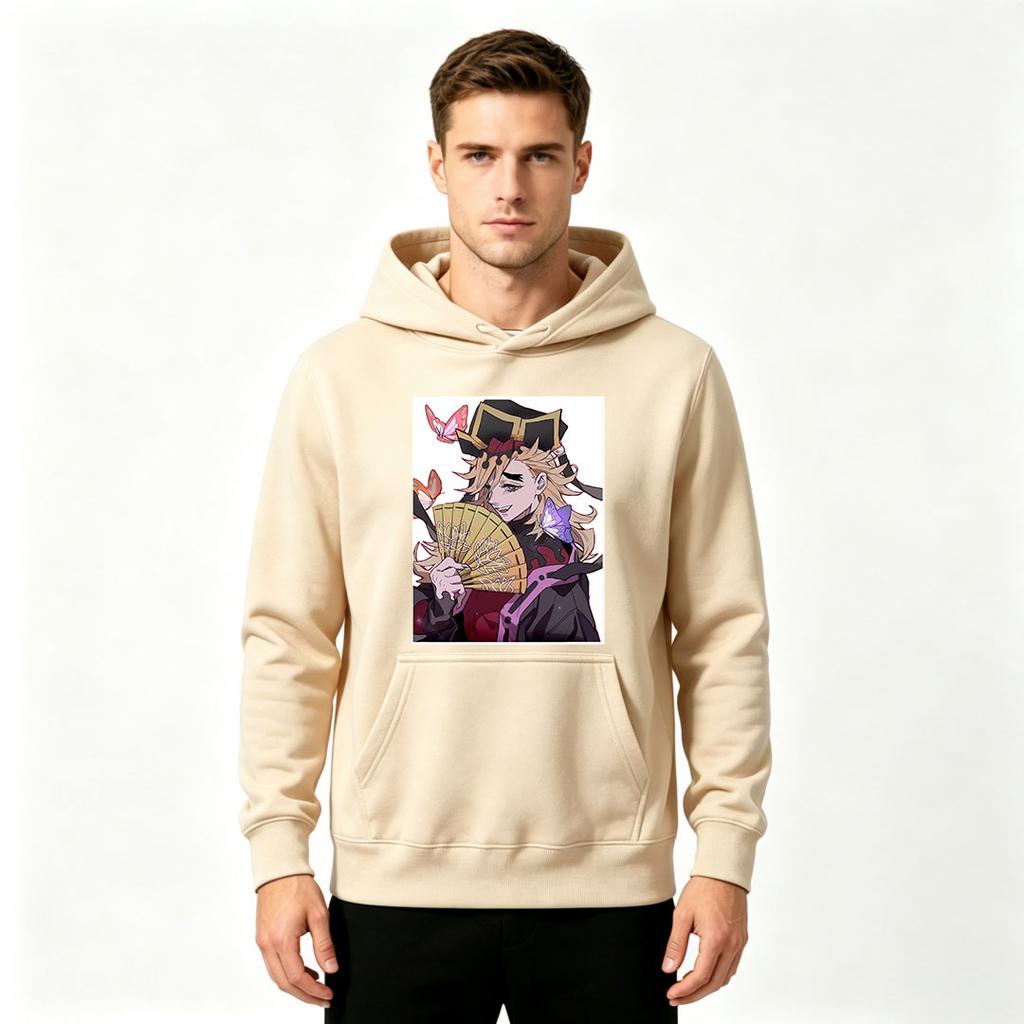 Men's Anime Printed Pullover Hoodie Casual Long Sleeve Loose Hooded Sweatshirt for Daily Wear