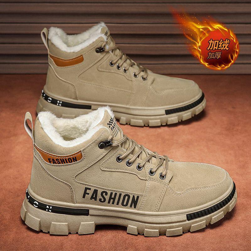 Fashion Men Snow Boots Winter Anti Slip Plush Indoor Warm Cold Proof Snow Boots High Top Platform Lace Up Outdoor Sport Work Boots