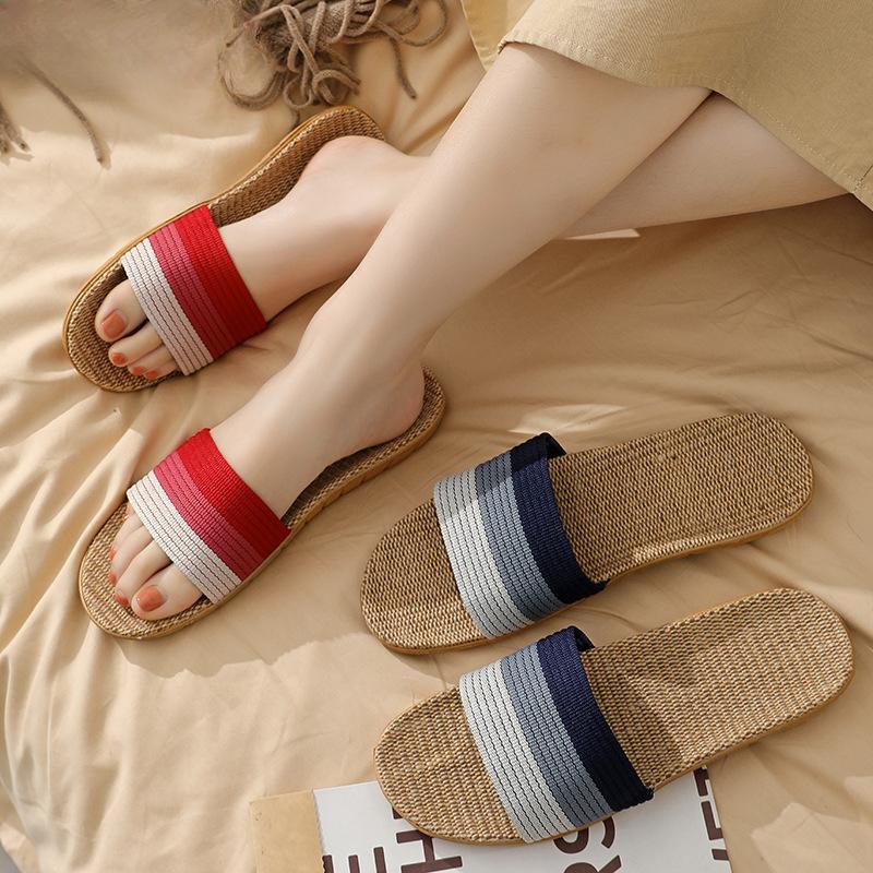 Летние женские повседневные дышащие льняные тапочки