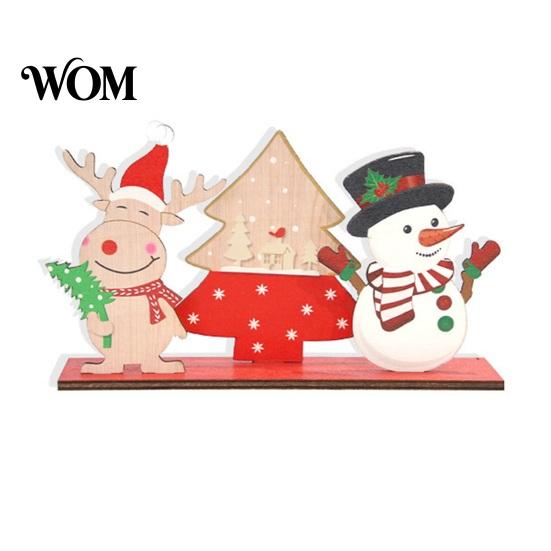 Rustic Wooden Cabin Decor Christmas Ornaments, Tabletop Decoration with Santa Claus Snowman Elk Window Display Props Designs for Home Holiday