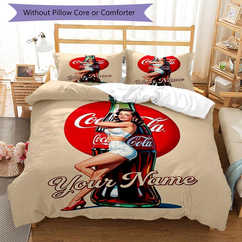 Coca-Cola Art Custom Name Text Print 1Pc Bedding Set Duvet Cover With Two Pillowcases Soft Bed Linen For Household Bedroom