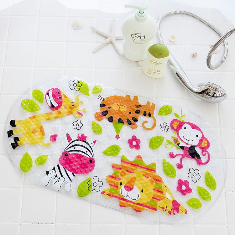 New 38cm*69cm Cute Cartoon Anti-Slip PVC Bath Mats With Sucker Bathroom Carpet Shower Pad Soft Massage Pad Multi-Color