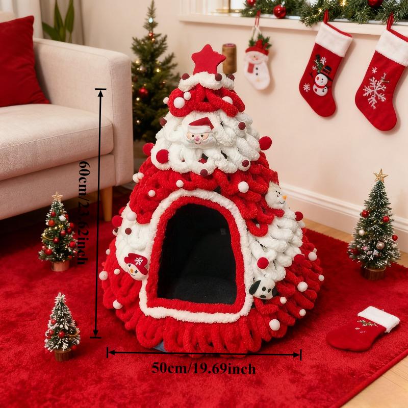 Handmade Christmas Tree House, Winter Warmth Indoor Bed with Random Decorations - No Included -Perfect Gift for S and Small Dogs