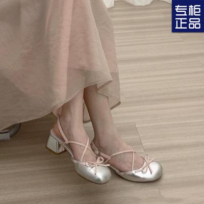 Сладкие сандалии на толстом каблуке с закрытым носком, женские летние новые, с юбкой, с бантом, в сказочном стиле, французские туфли Мэри Джейн