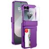 Для Samsung Galaxy Z Flip 6 с держателем для карт [RFID-защита] и защитой шарнира и HD-защитным стеклом, Прочный противоударный чехол для телефона - Фиолетовый