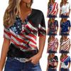 Жен. Футболка Футболка С принтом Пуговицы С короткими рукавами Повседневные Выходные Мода Классический V-образный вырез Обычный Верх