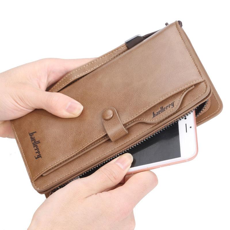 Mens Vintage Pu Leather Clutch Bag Casual Cell Phone Bag with Lanyard Multi-card Long Wallet Gift for Boyfriend Husband
