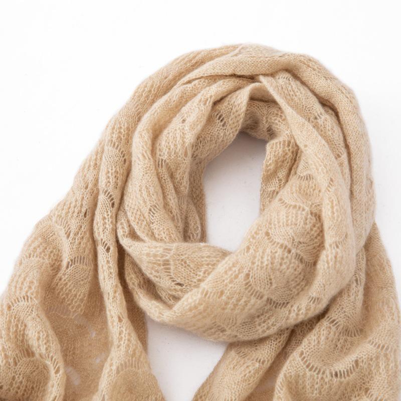Women's Cashmere Hollow Crochet Knit Scarf - Warm & Versatile for Autumn/Winter