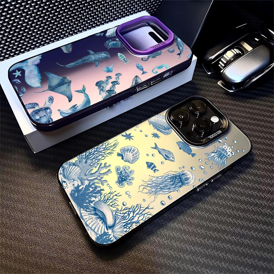 Красочный Серебристый Морские Организмы Чехол для Телефона для iPhone 17 Pro Max 13 11 Air 14 Plus 16 15 12 Pro