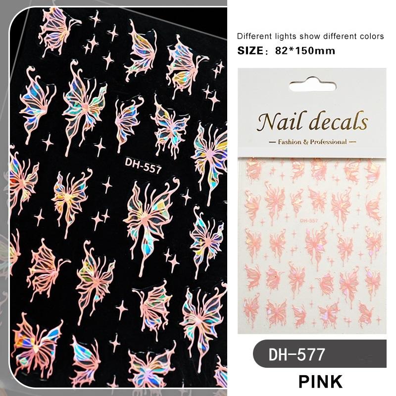 Красочные бабочки, лазерные наклейки для ногтей, сердце, звезда, дизайн, клейкий слайдер, наклейки для дизайна ногтей, маникюрные украшения