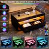Modern Coffee Table with LED Light, Rectangular Sofa Table, 2 Large Drawers, Living Room Table Made of Glass, Double-Layer, High-Gloss, Black