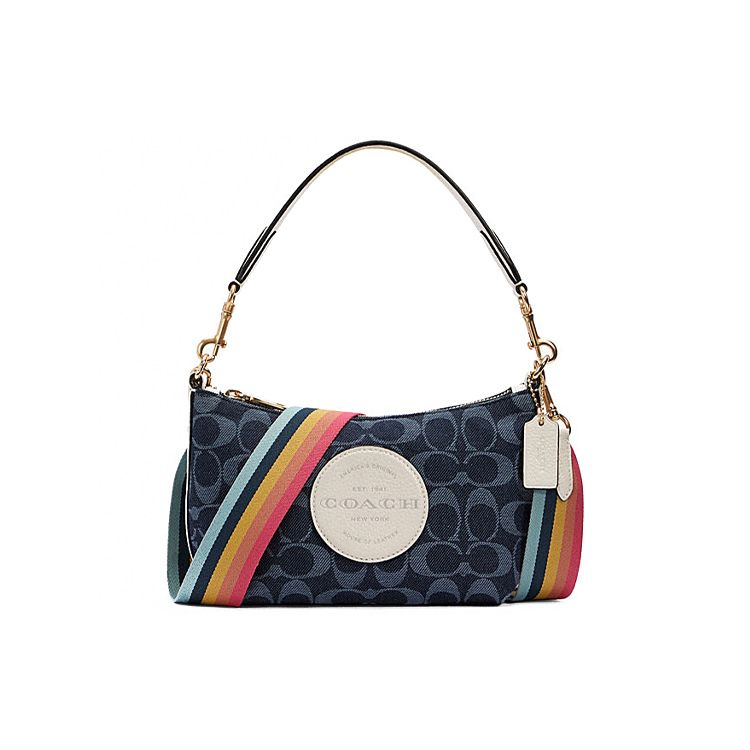 Coach Dempsey 18 Classic Monogram Logo Rainbow Shoulder Strap Fabric Leather Tote Bag Women bags Blue C2825-IMDEI