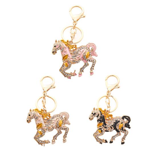 Подвеска для ключей Сверкающие стразы Дизайн лошади Металлическое кольцо для ключей Декоративный держатель для ключей Друзья