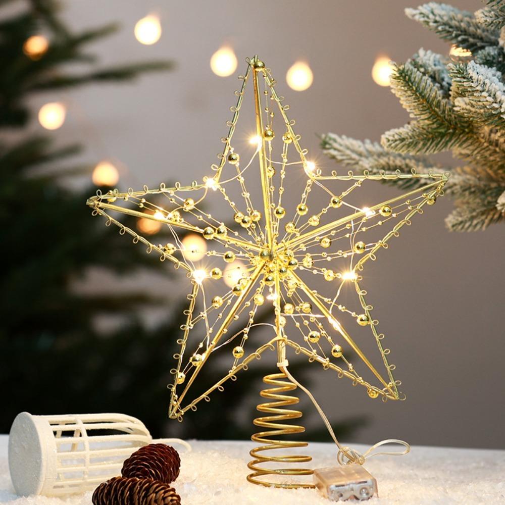 Glitter LED Christmas Tree Topper Star Gold/Silver Xmas Tree Ornaments Shopping Mall