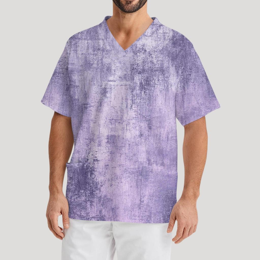 Мужская рабочая блузка с короткими рукавами и v-образным вырезом с принтом, топ с нагрудным карманом