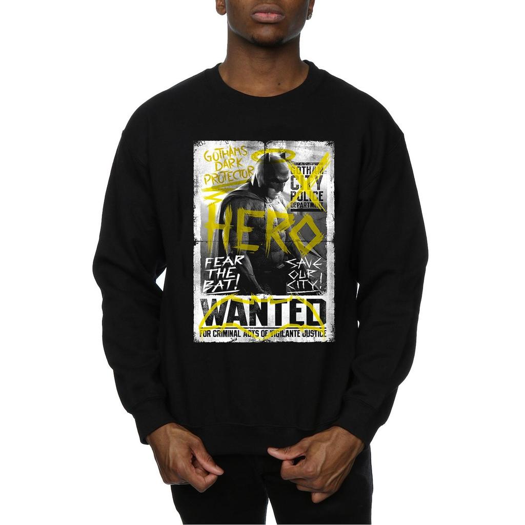 DC Comics Mens Batman v Superman Wanted Poster Sweatshirt