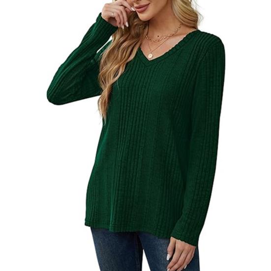 Женская туника-свитер с V-образным вырезом и длинным рукавом, однотонная, ребристая, повседневная, облегающая, трикотажная
