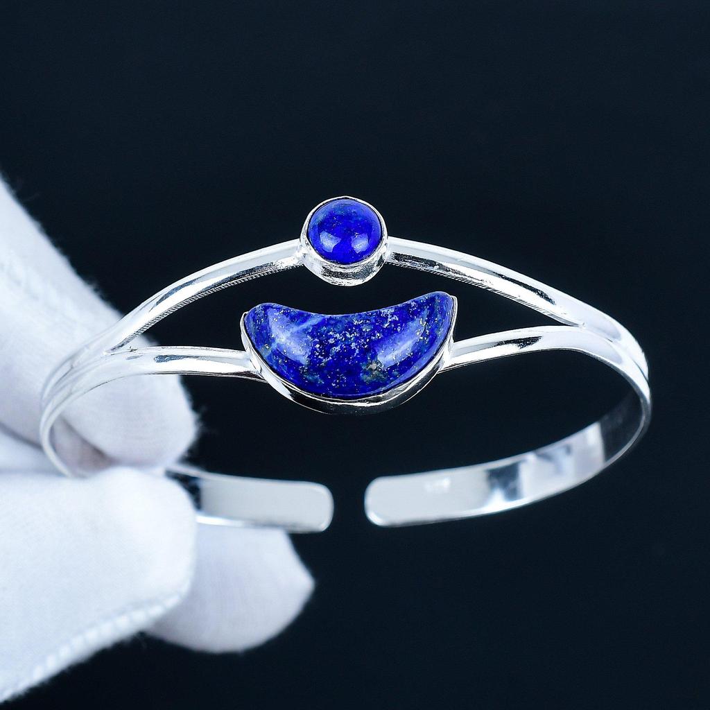 Натуральный Лазурит Драгоценный Камень Ручной Работы Манжета Браслет 925 Стерлинговое Серебро Манжета Браслет, Браслет с Лазуритом для Жены, Унисекс Браслет, Подарок для Вечеринки