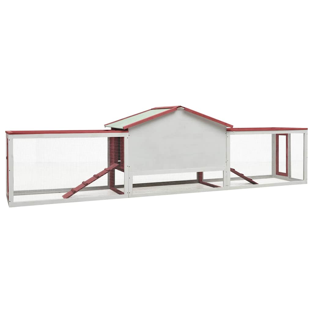Rabbit Hutch Red 310x70x87 cm Solid Pine & Spruce Wood