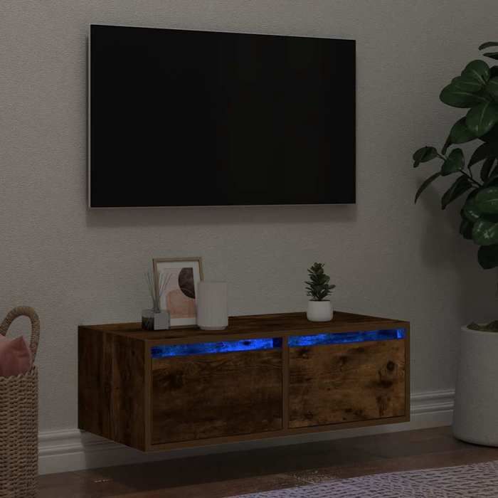 VidaXL TV Stand with LED Lights Smoked Oak 75x35.5x25 Cm, Hi-Fi Cabinet, Entertainment Center, TV Cabinet, Furniture 860233