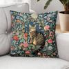 Vintage William Morris Style Cat Pillow Cover Floral Botanical Print Teal Turquoise Cushion Case For Sofa Couch Home Decor