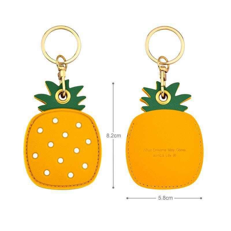 Leather Strawberry Lemon Keychain Case Holder  Women Car Key Ring Charm Bag Car Pendant Gift Anti-Lost Pet Dog Cat Collar
