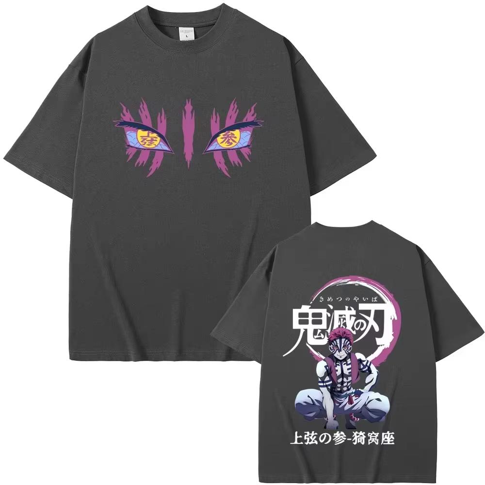 Demon Slayer Akaza Pure Cotton Tshirt 2026 Summer New Anime Doublesided Printed Fashion Casual Family Short Sleeved Top