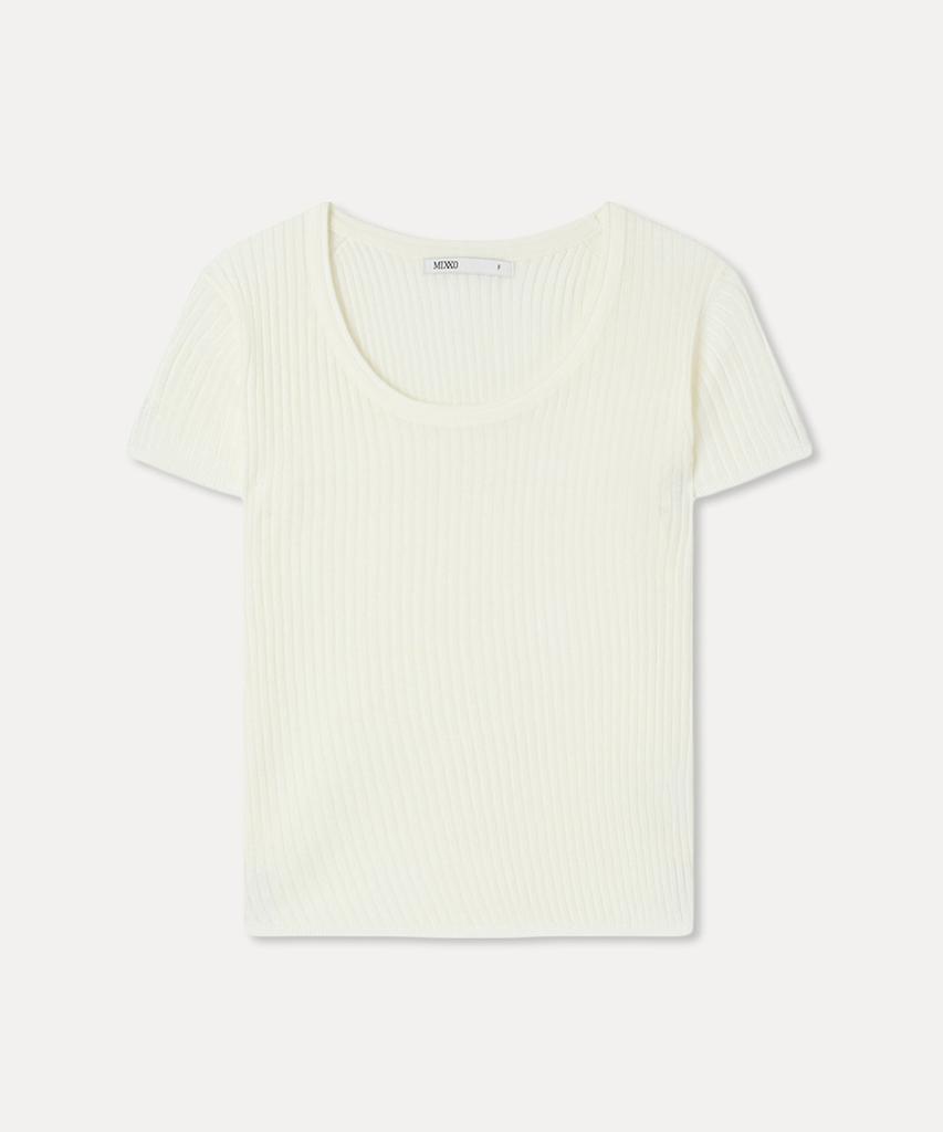 MIXXO Scoop Neck See-Through Short Sleeve Knit_Miwkag51Ss