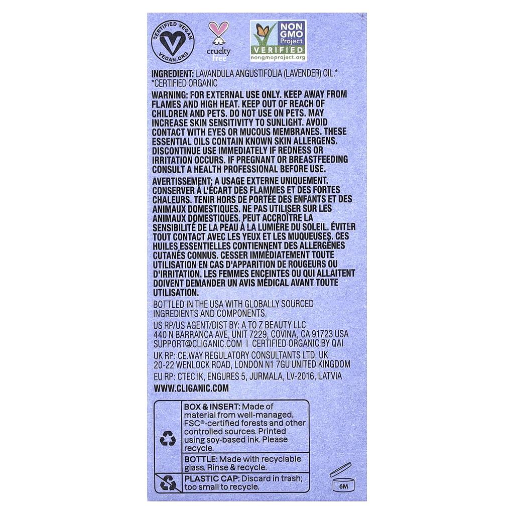 Organic Essential Oil, Lavender, 10 Ml (0.34 Fl Oz)