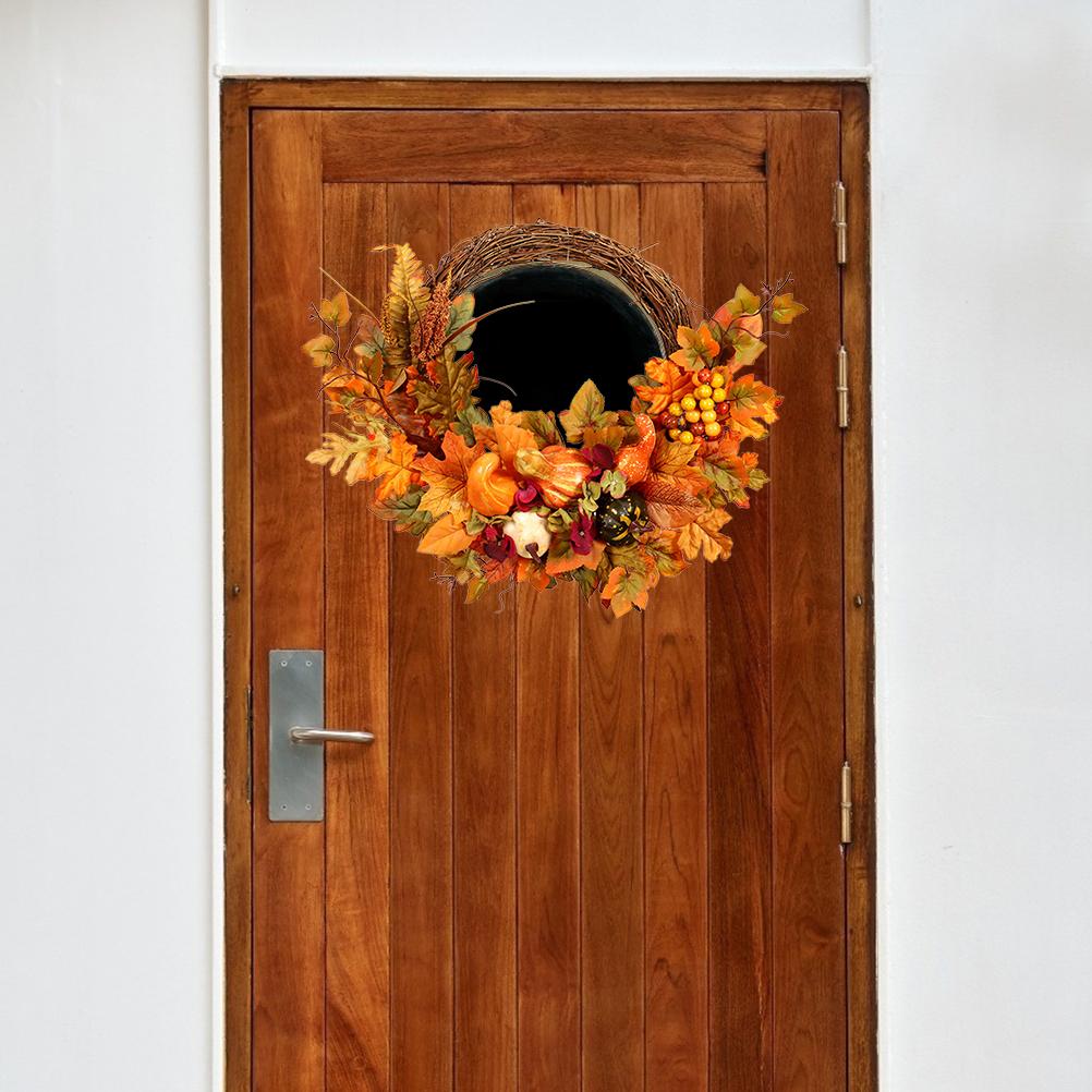45cm Artificial Maple Leaf Pumpkin Wreath Fall Harvest Door Wall Decor