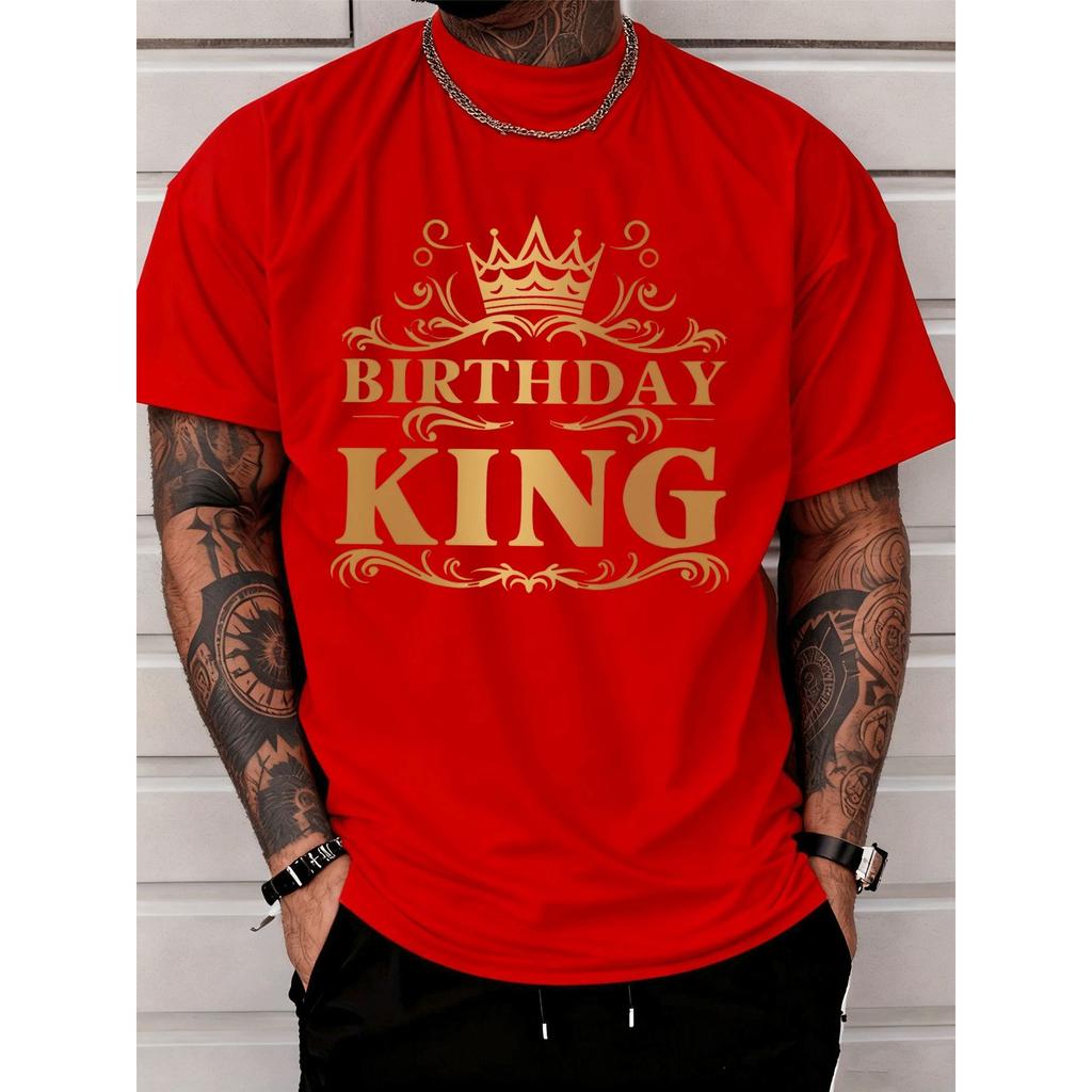 Birthday King Crown Graphic Men's Casual Crew Neck T-Shirt Summer Party Tee