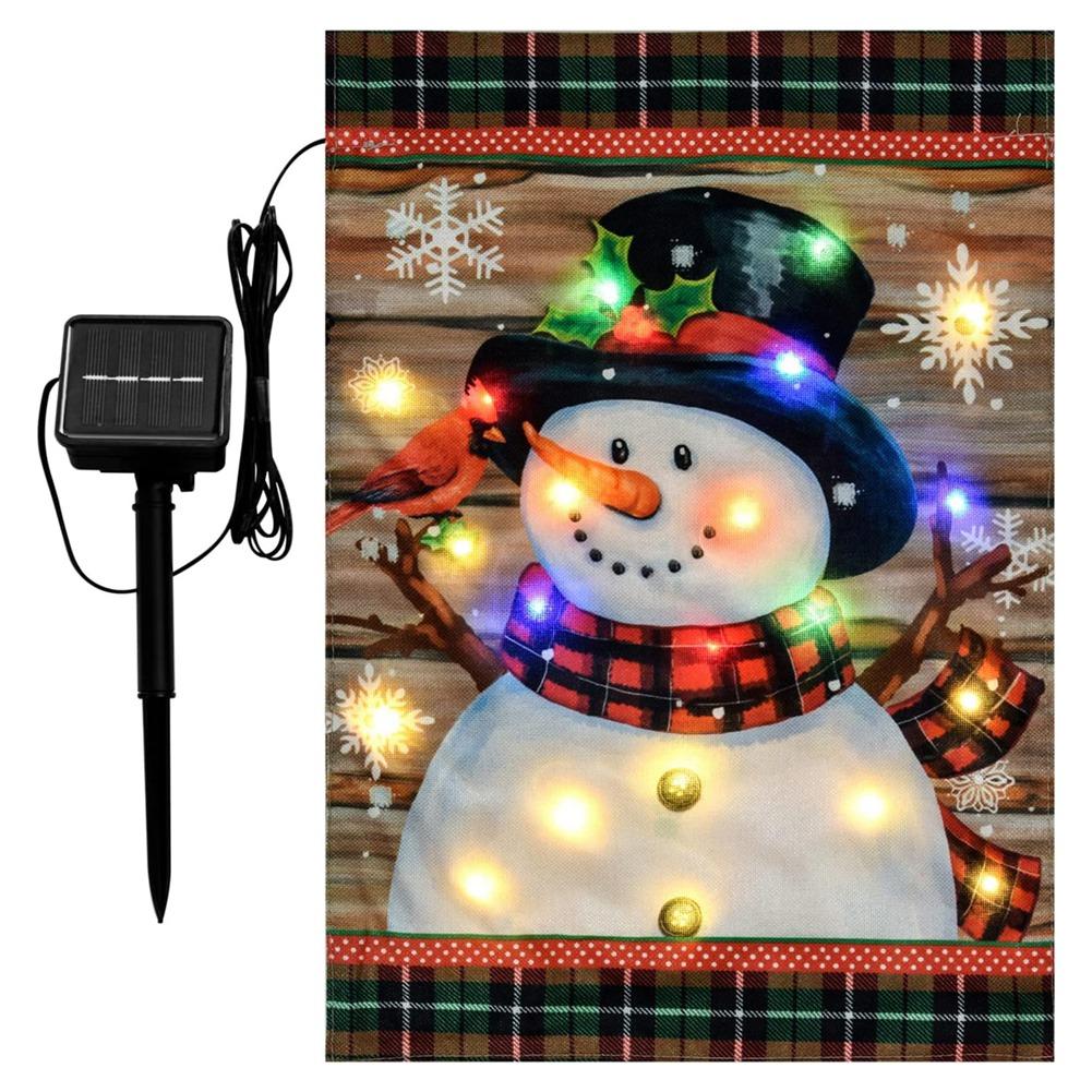 12x18" двухсторонний солнечный светодиодный снеговик садовый флаг для уличного фермерского дома сад газон рождественское украшение освещенные дворовые флаги 2025
