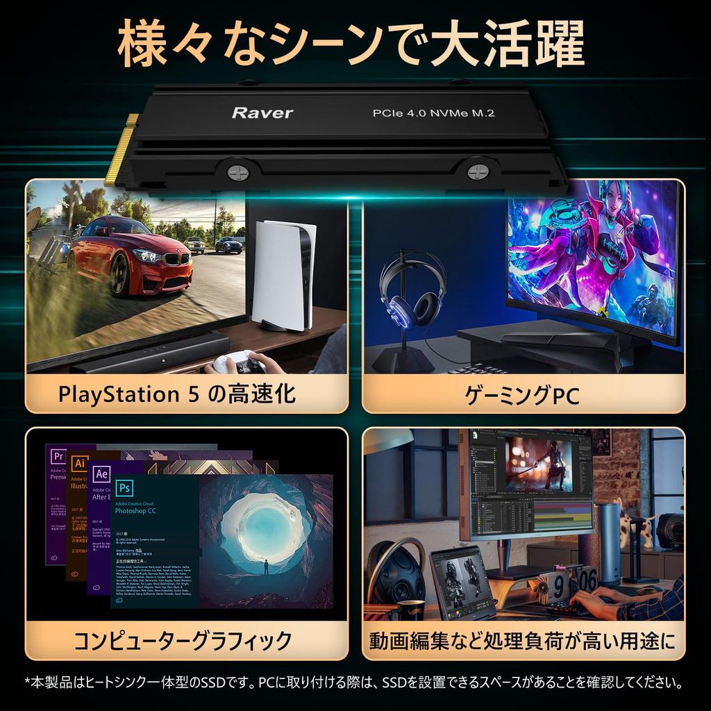 Raver SSD 4 ТБ PCIe Gen4x4 NVMe 2280 с радиатором 3D NAND TLC PS5 Эксплуатация подтверждена RE4 Продукт авторизованного дистрибьютора 5 лет гарантии встроенный M.2