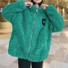 Black Stand-up Collar Lamb Wool Jacket Women's Autumn and Winter Fleece Thickened Cardigan Zipper Versatile Top