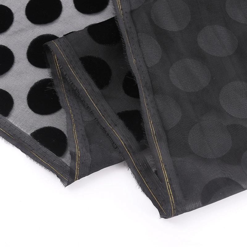 1meter Black Polka Dot Jacquard Velvet Fabric African Lace Brocade Burnout Velour Fabrics for Sewing DIY Clothing 114cm Width