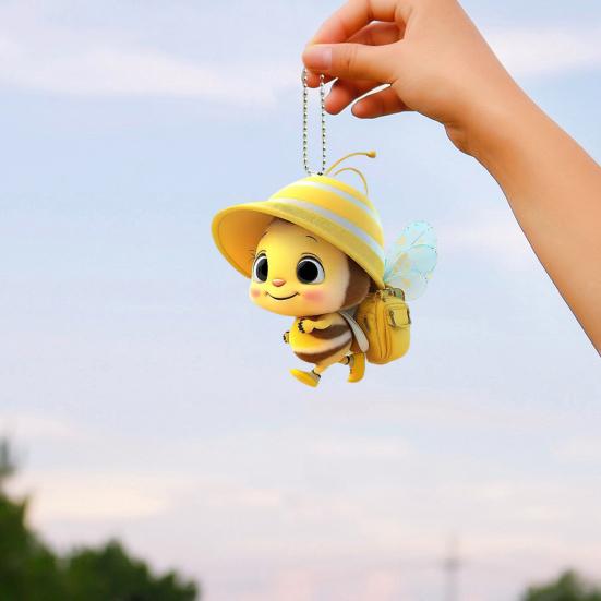 Acrylic Yellow Bee Hanging Decoration Car Rearview Mirror Little Bee Ornament Keychain Backpack Animal