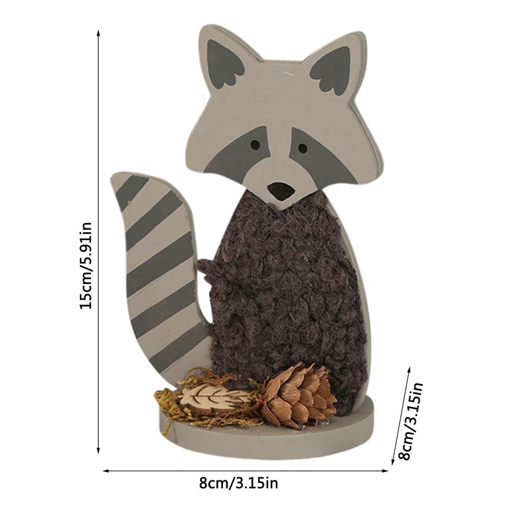 New Raccoon Fox Mini Animal Plush Wood 3D Desktop Ornament Decoration Animal Raccoon Figurines Miniatures Dropshipping