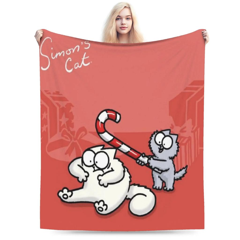 Comfortable Simons Cartoon Cat Blanket Soft Flannel Throw for Bed Sofa Bedroom Decorative Use