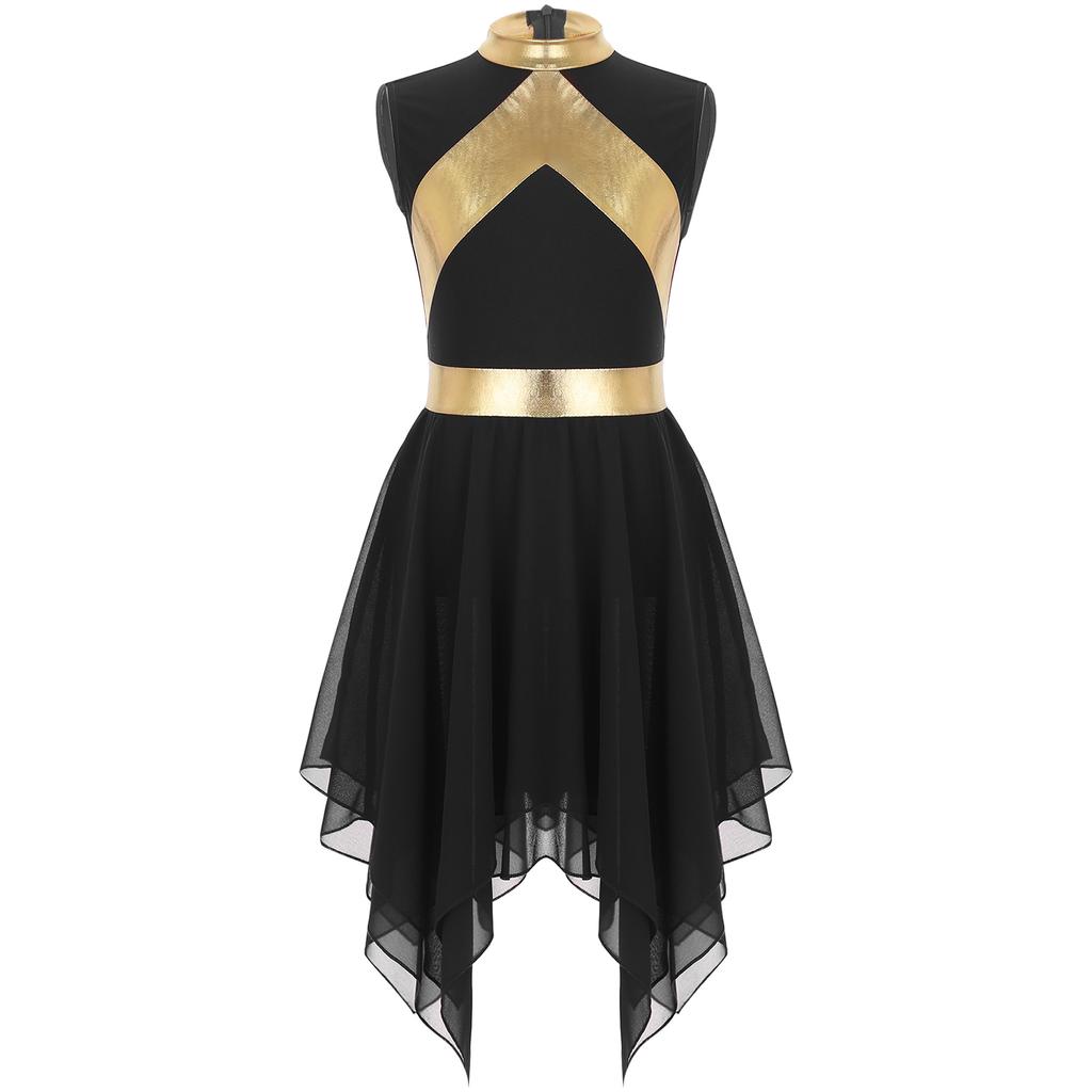 Дети Девочки Современное литургическое платье из металлизированной ткани без рукавов асимметричное танцевальное платье