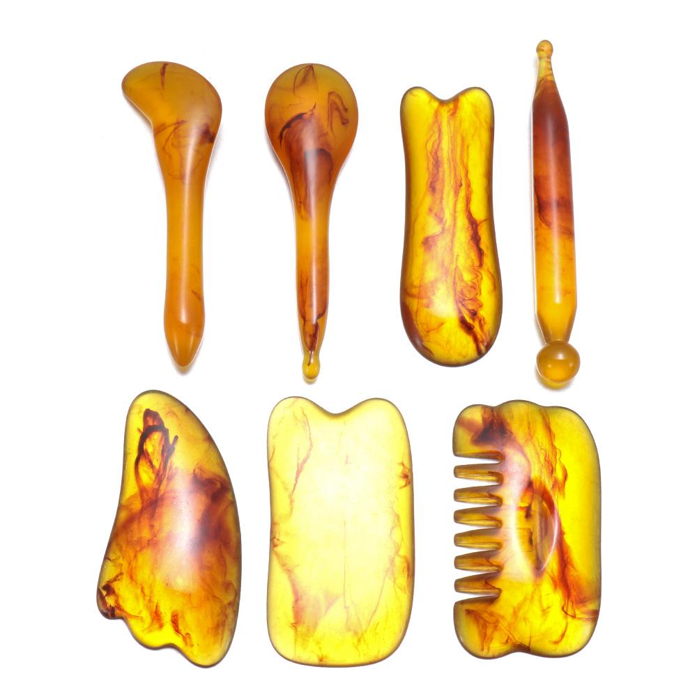 Здравоохранение Многоформенная Смешанная Натуральная Смола Расслабляющая Доска Гуа Ша для Лица Инструмент для Массажа Лица