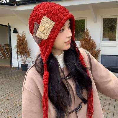 Кнопочная вязаная шапка-ушанка в стиле Харадзюку, шапка с защитой ушей, удобная шапка-пуловер на каждый день