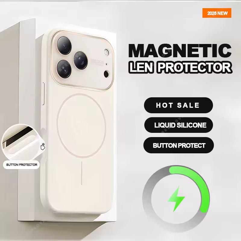 Магнитный чехол для телефона с большим окном для iPhone 17 16 15 14 Pro Max Magsafe Жидкий силикон Роскошная противоударная защитная крышка