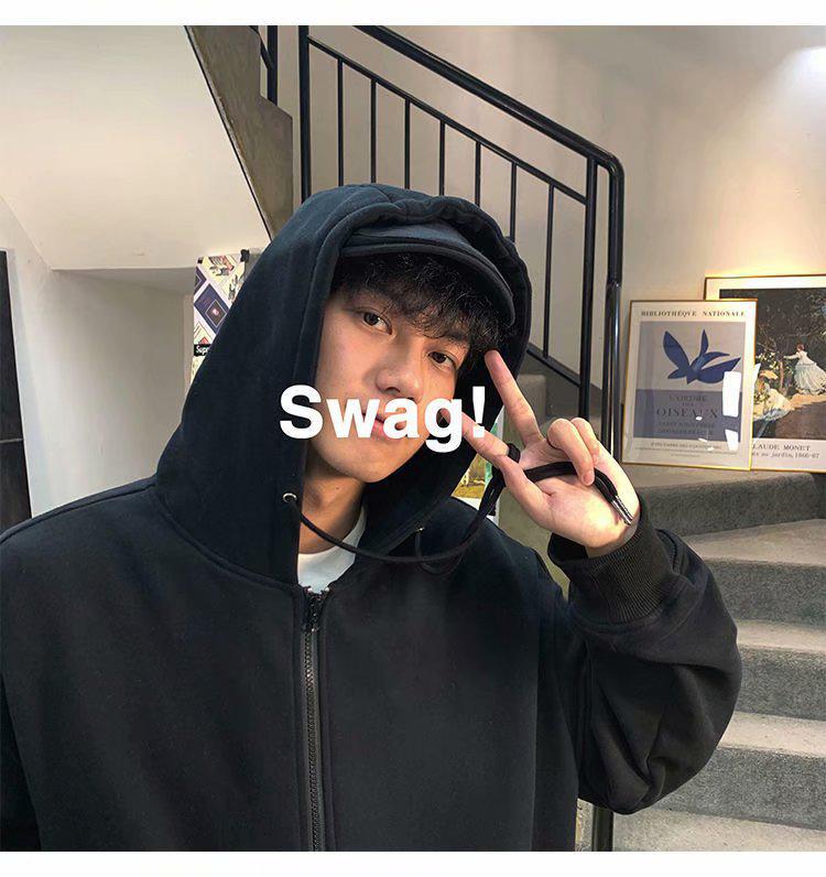 Мужская осенне-зимняя толстовка с капюшоном: Свободный, Модный, Универсальный однотонный кардиган.