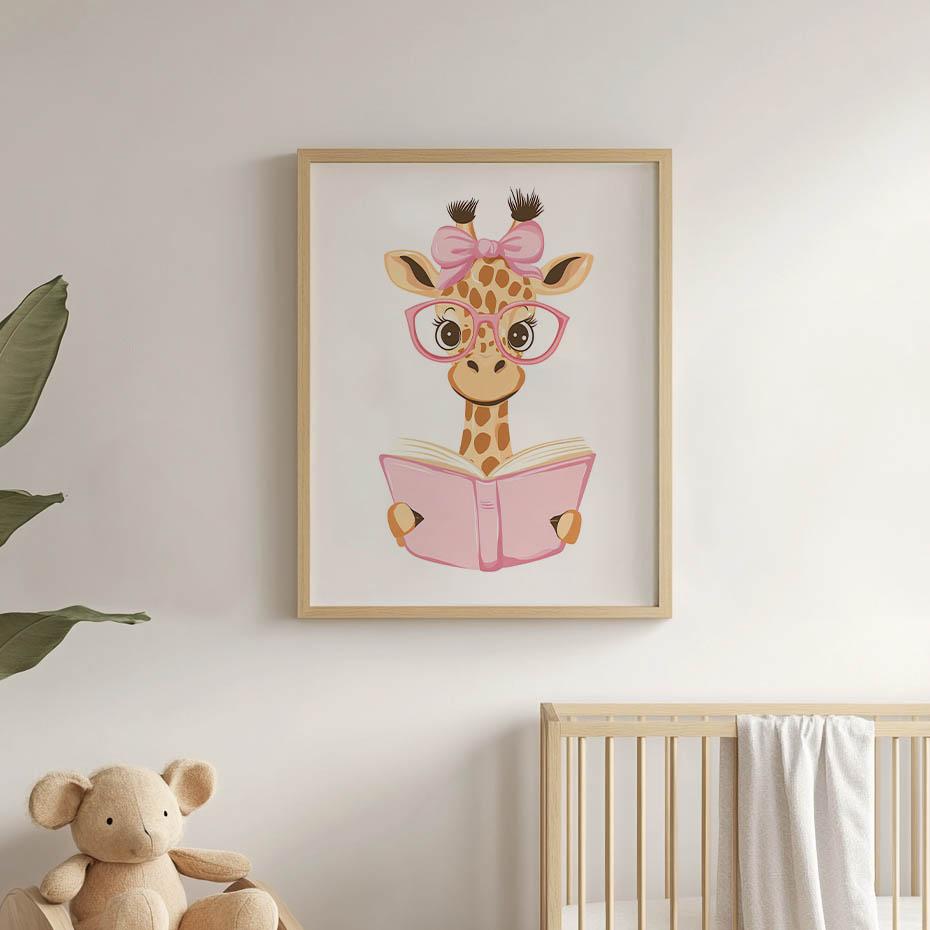 Plakat Uśmiechnięta Żyrafa W Różowych Okularach Plakat Uśmiechnięta Żyrafa W Różowych Okularach, 40X50 Cm, Bez Ramy, Papier Matowy 230 Gsm