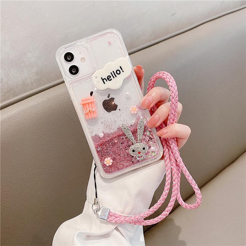 Силиконовый чехол для телефона Quicksand со шнурком для моделей Xiaomi 10, 11T Pro, Max 2, CC9, 8 — полный комплект с мультяшными рисунками для женщин и молодежи.