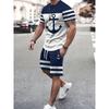 2025 Men's Short Sleeve Set Anchor Print Blue And White Summer Short Sleeve Shorts 2 Pieces Urban Fashion Street Suit