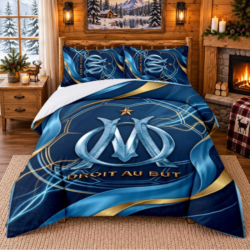 Printed 3Pcs Bedding Set Olympique Lyonnais FC Pattern Bed Sheet Pillowcase For Bedroom Decor