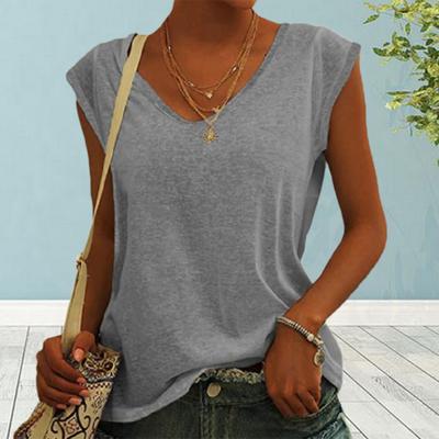 Сплошная летняя футболка с v-образным вырезом, свободный женский топ, износостойкий, удобный