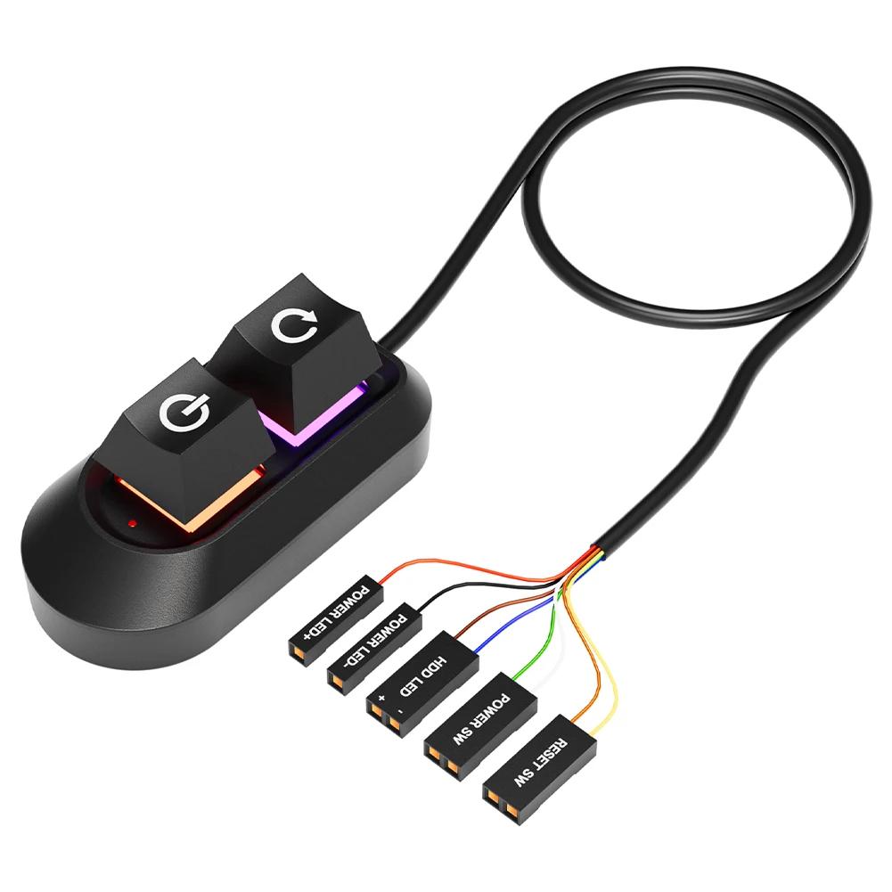 2M Desktop Computer External Extension Switch Power On Off Switch Button Mechanical Key Restart Switch RGB Lighting Power Supply