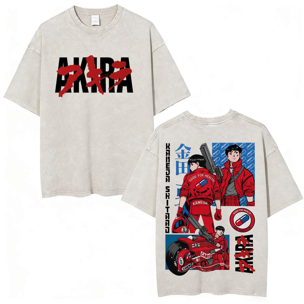 Anime Akira Vintage Washed T Shirts 90s Manga Shotaro Kaneda Graphic Tshirt Men Women Clothing Cotton Casual Oversized Tshirts